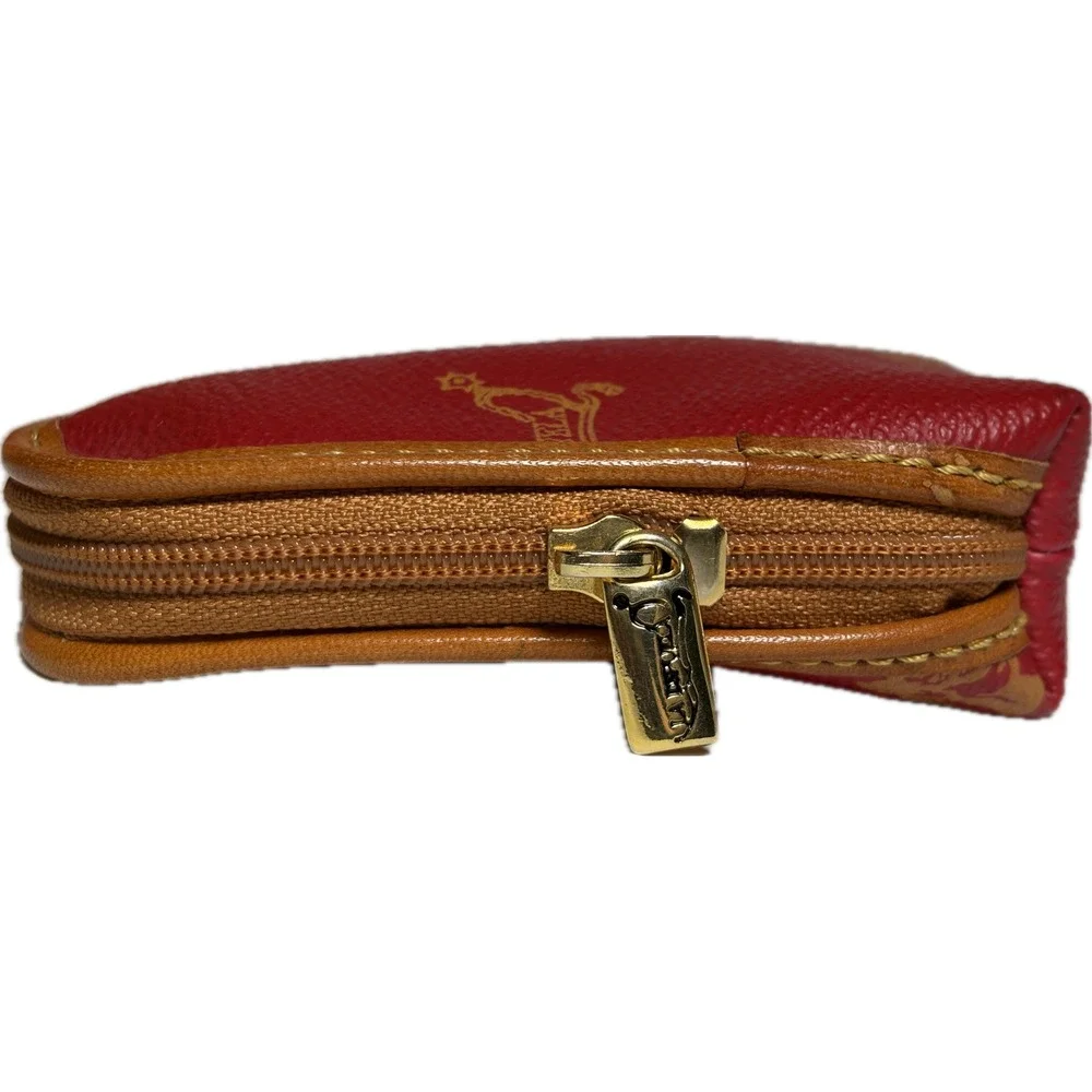 Vtg 90s La Espuela Red Leather Equestrian Coin Pouch Made‎ in Spain Small